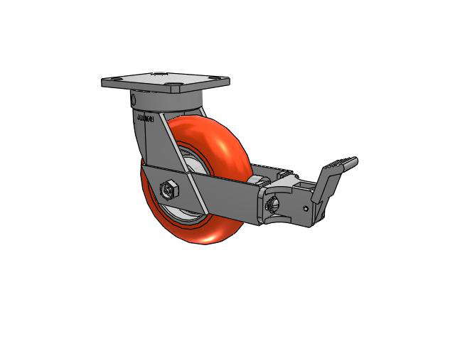 110 Series Kingpinless Top Plate Swivel Caster with 6 x 2 Orange Tread on Aluminum Core UA - Magnum Polyurethane (Aluminum Core) Wheel and Face Brake