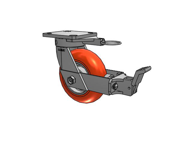 110 Series Kingpinless Top Plate Swivel Caster with 6 x 2 Orange Tread on Aluminum Core UA - Magnum Polyurethane (Aluminum Core) Wheel and Face Brake