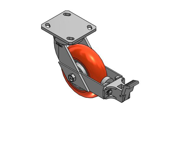 110 Series Kingpinless Top Plate Swivel Caster with 6 x 2 Orange Tread on Aluminum Core UA - Magnum Polyurethane (Aluminum Core) Wheel and Face Brake