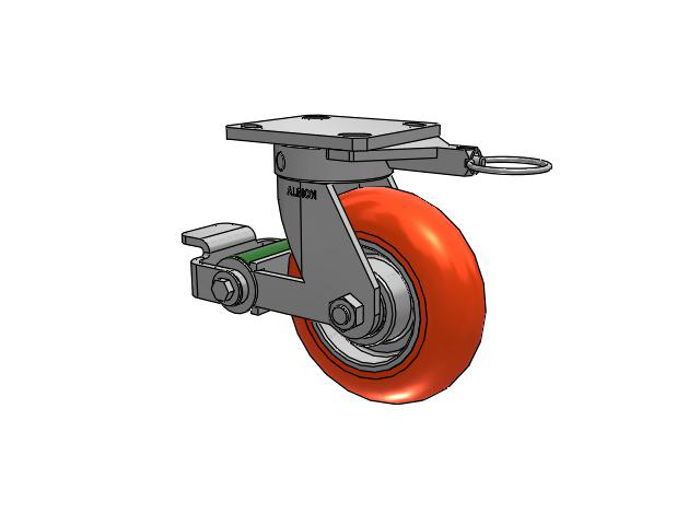 110 Series Kingpinless Top Plate Swivel Caster with 6 x 2 Orange Tread on Aluminum Core UA - Magnum Polyurethane (Aluminum Core) Wheel and Poly Cam Brake