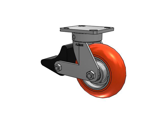 110 Series Kingpinless Top Plate Swivel Caster with 6 x 2 Orange Tread on Aluminum Core UA - Magnum Polyurethane (Aluminum Core) Wheel and Poly Lock Integrated Brake
