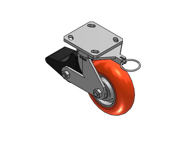 110 Series Kingpinless Top Plate Swivel Caster with 6 x 2 Orange Tread on Aluminum Core UA - Magnum Polyurethane (Aluminum Core) Wheel and Poly Lock Integrated Brake