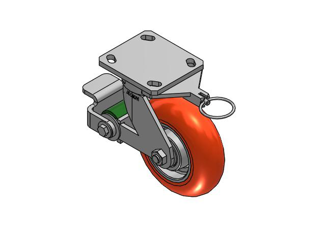 110 Series Kingpinless Top Plate Swivel Caster with 6 x 2 Orange Tread on Aluminum Core UA - Magnum Polyurethane (Aluminum Core) Wheel and Poly Cam Brake