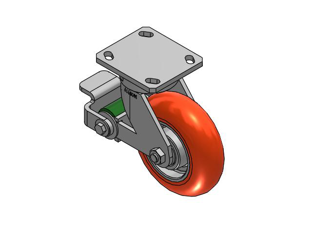 110 Series Kingpinless Top Plate Swivel Caster with 6 x 2 Orange Tread on Aluminum Core UA - Magnum Polyurethane (Aluminum Core) Wheel and Poly Cam Brake