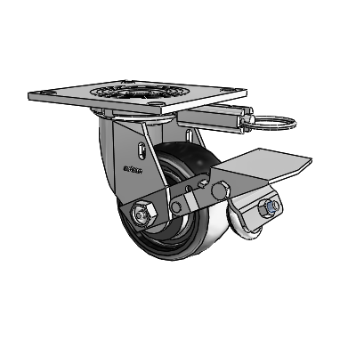 4 Series 2 Inch Wide Top Plate Swivel Caster Caster with 4 x 2 Endura Solid Elastomer Wheel and Tread Lock Brake