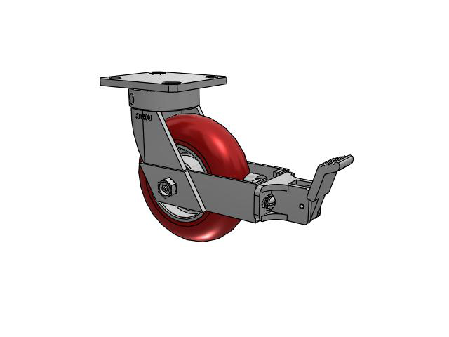 110 Series Kingpinless Top Plate Swivel Caster with 6 x 2 Red Tread on Aluminum Core UA - Magnum Polyurethane (Aluminum Core) Wheel and Face Brake