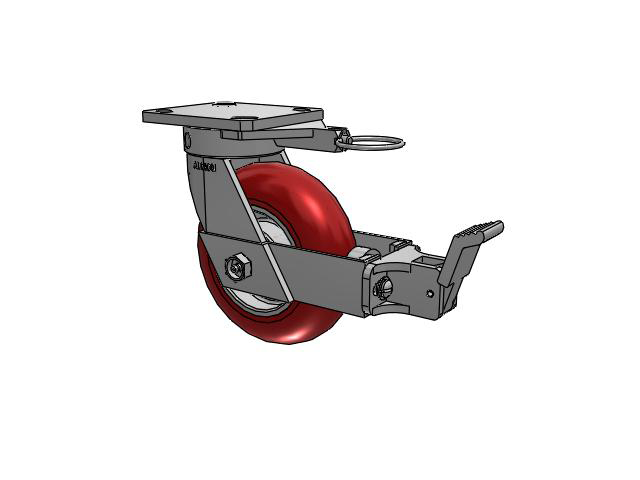 110 Series Kingpinless Top Plate Swivel Caster with 6 x 2 Red Tread on Aluminum Core UA - Magnum Polyurethane (Aluminum Core) Wheel and Face Brake