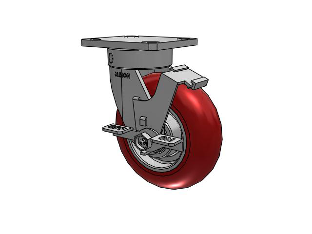 110 Series Kingpinless Top Plate Swivel Caster with 6 x 2 Red Tread on Aluminum Core UA - Magnum Polyurethane (Aluminum Core) Wheel and Face Brake