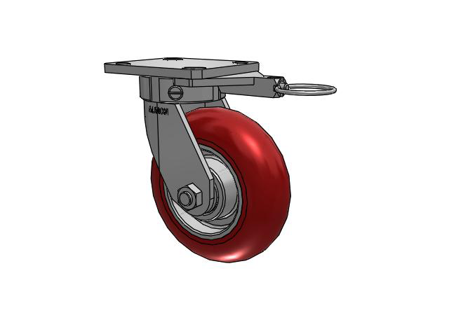 110 Series Kingpinless Top Plate Swivel Caster with 6 x 2 Red Tread on Aluminum Core UA - Magnum Polyurethane (Aluminum Core) Wheel
