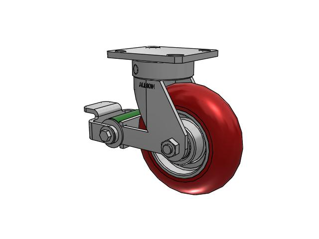 110 Series Kingpinless Top Plate Swivel Caster with 6 x 2 Red Tread on Aluminum Core UA - Magnum Polyurethane (Aluminum Core) Wheel and Poly Cam Brake