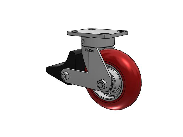 110 Series Kingpinless Top Plate Swivel Caster with 6 x 2 Red Tread on Aluminum Core UA - Magnum Polyurethane (Aluminum Core) Wheel and Poly Lock Integrated Brake