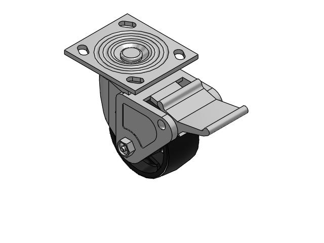 Roulette pivotante de la série 4 avec plaque supérieure de 2 pouces de large, équipée d'une roue en polyoléfine 4 x 2 et d'un frein Tech Lock