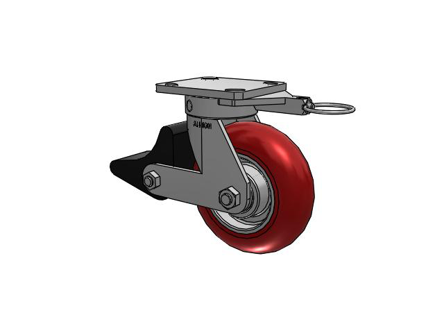 110 Series Kingpinless Top Plate Swivel Caster with 6 x 2 Red Tread on Aluminum Core UA - Magnum Polyurethane (Aluminum Core) Wheel and Poly Lock Integrated Brake