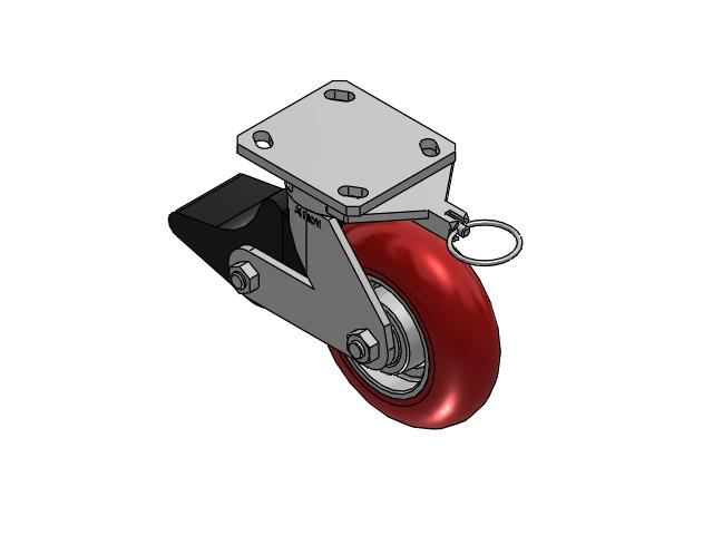 110 Series Kingpinless Top Plate Swivel Caster with 6 x 2 Red Tread on Aluminum Core UA - Magnum Polyurethane (Aluminum Core) Wheel and Poly Lock Integrated Brake