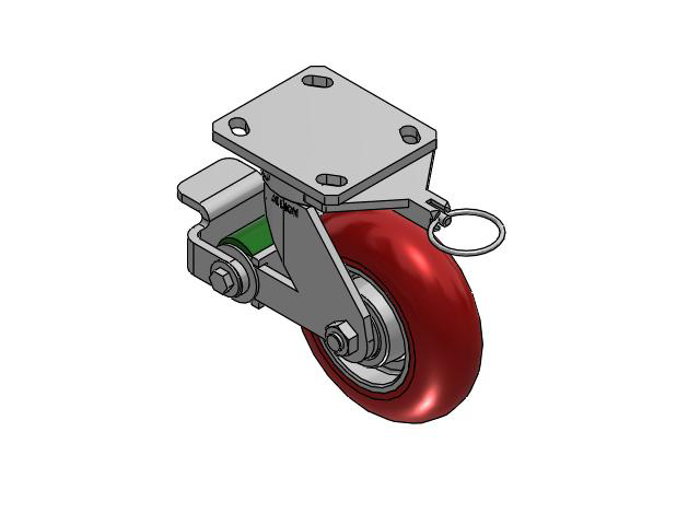110 Series Kingpinless Top Plate Swivel Caster with 6 x 2 Red Tread on Aluminum Core UA - Magnum Polyurethane (Aluminum Core) Wheel and Poly Cam Brake