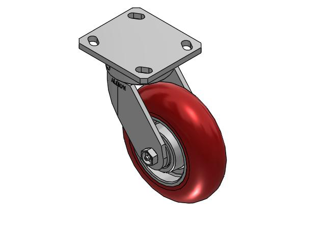 110 Series Kingpinless Top Plate Swivel Caster with 6 x 2 Red Tread on Aluminum Core UA - Magnum Polyurethane (Aluminum Core) Wheel