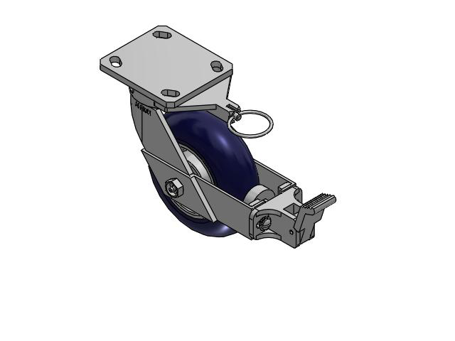 110 Series Kingpinless Top Plate Swivel Caster with 6 x 2 Blue Tread on Aluminum Core UA - Magnum Polyurethane (Aluminum Core) Wheel and Face Brake