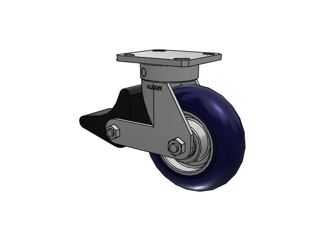 110 Series Kingpinless Top Plate Swivel Caster with 6 x 2 Blue Tread on Aluminum Core UA - Magnum Polyurethane (Aluminum Core) Wheel and Poly Lock Integrated Brake