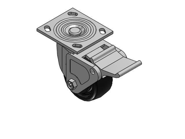 4 Series 2 Inch Wide Top Plate Swivel Caster Caster with 4 x 2 Endura Solid Elastomer Wheel and Tech Lock Brake