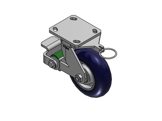 110 Series Kingpinless Top Plate Swivel Caster with 6 x 2 Blue Tread on Aluminum Core UA - Magnum Polyurethane (Aluminum Core) Wheel and Poly Cam Brake