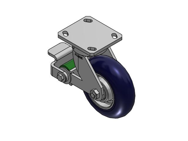 110 Series Kingpinless Top Plate Swivel Caster with 6 x 2 Blue Tread on Aluminum Core UA - Magnum Polyurethane (Aluminum Core) Wheel and Poly Cam Brake