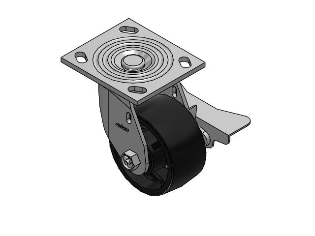 4 Series 2 Inch Wide Top Plate Swivel Caster Caster with 4 x 2 Polyolefin Wheel and Side Lock Brake