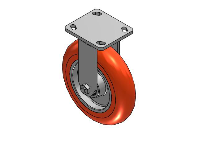 110 Series Kingpinless Top Plate Rigid Caster with 8 x 2 Orange Tread on Aluminum Core UA - Magnum Polyurethane (Aluminum Core) Wheel and Face Brake