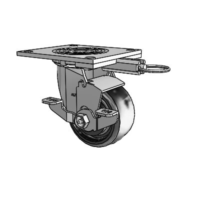 4 Series 2 Inch Wide Top Plate Swivel Caster Caster with 4 x 2 Endura Solid Elastomer Wheel and Top Lock Brake