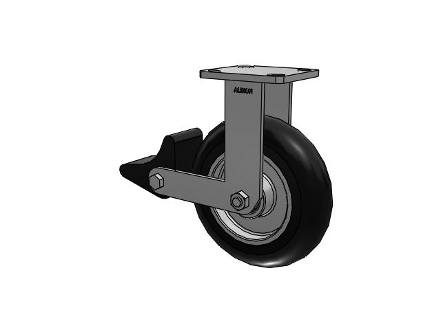 110 Series Kingpinless Top Plate Rigid Caster with 8 x 2 Black Tread on Aluminum Core UA - Magnum Polyurethane (Aluminum Core) Wheel and Poly Lock Integrated Brake