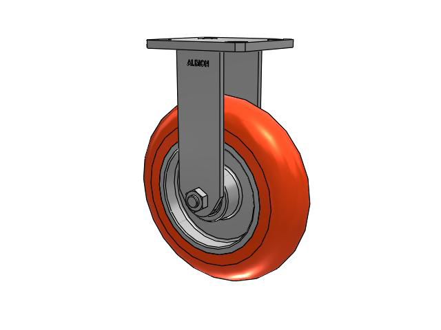 110 Series Kingpinless Top Plate Rigid Caster with 8 x 2 Orange Tread on Aluminum Core UA - Magnum Polyurethane (Aluminum Core) Wheel