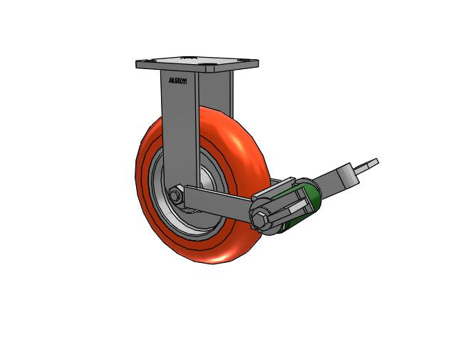 110 Series Kingpinless Top Plate Rigid Caster with 8 x 2 Orange Tread on Aluminum Core UA - Magnum Polyurethane (Aluminum Core) Wheel and Poly Cam Brake