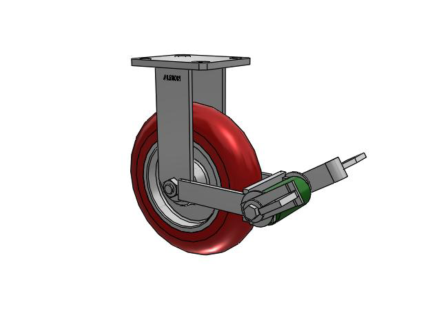110 Series Kingpinless Top Plate Rigid Caster with 8 x 2 Red Tread on Aluminum Core UA - Magnum Polyurethane (Aluminum Core) Wheel and Poly Cam Brake