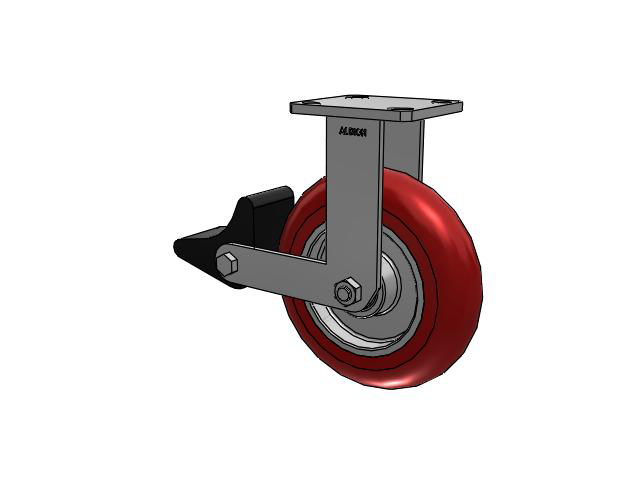 110 Series Kingpinless Top Plate Rigid Caster with 8 x 2 Red Tread on Aluminum Core UA - Magnum Polyurethane (Aluminum Core) Wheel and Poly Lock Integrated Brake