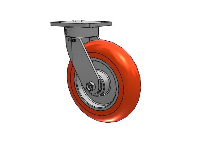 110 Series Kingpinless Top Plate Swivel Caster with 8 x 2 Orange Tread on Aluminum Core UA - Magnum Polyurethane (Aluminum Core) Wheel