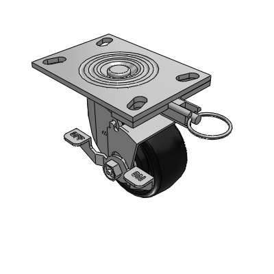 4 Series 2 Inch Wide Top Plate Swivel Caster Caster with 4 x 2 Endura Solid Elastomer Wheel and Top Lock Brake