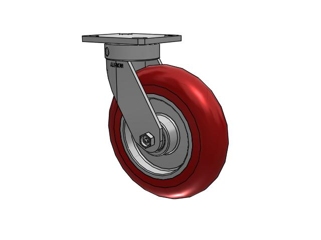 110 Series Kingpinless Top Plate Swivel Caster with 8 x 2 Red Tread on Aluminum Core UA - Magnum Polyurethane (Aluminum Core) Wheel