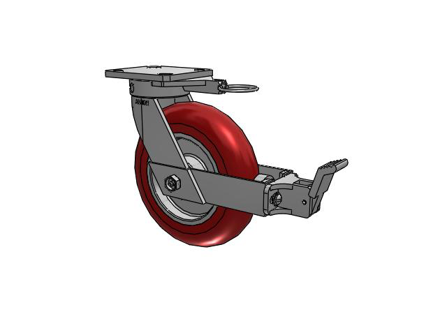 110 Series Kingpinless Top Plate Swivel Caster with 8 x 2 Red Tread on Aluminum Core UA - Magnum Polyurethane (Aluminum Core) Wheel and Face Brake