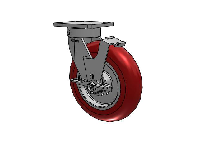 110 Series Kingpinless Top Plate Swivel Caster with 8 x 2 Red Tread on Aluminum Core UA - Magnum Polyurethane (Aluminum Core) Wheel and Face Brake