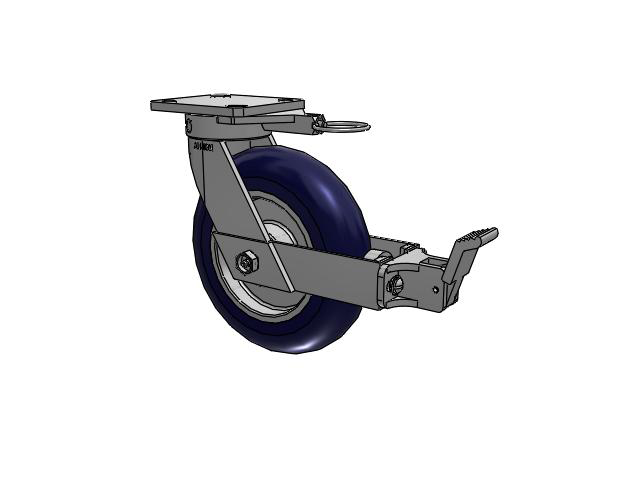 110 Series Kingpinless Top Plate Swivel Caster with 8 x 2 Blue Tread on Aluminum Core UA - Magnum Polyurethane (Aluminum Core) Wheel and Face Brake