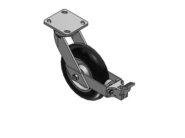 110 Series Kingpinless Top Plate Swivel Caster with 8 x 2 Black Tread on Aluminum Core UA - Magnum Polyurethane (Aluminum Core) Wheel and Face Brake