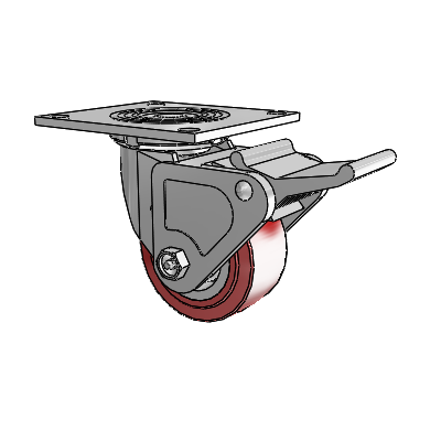 4 Series 2 Inch Wide Top Plate Swivel Caster Caster with 4 x 2 Polyurethane HI-TECH Wheel and Tech Lock Brake