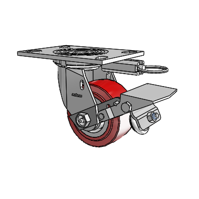 4 Series 2 Inch Wide Top Plate Swivel Caster Caster with 4 x 2 Polyurethane HI-TECH Wheel and Tread Lock Brake