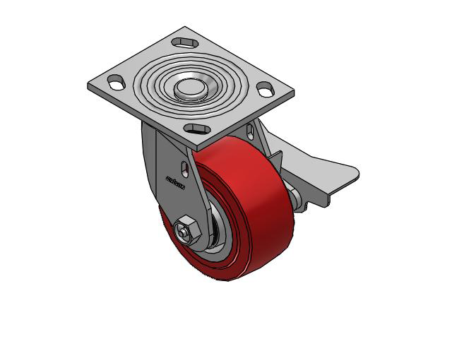 4 Series 2 Inch Wide Top Plate Swivel Caster Caster with 4 x 2 Polyurethane HI-TECH Wheel and Side Lock Brake