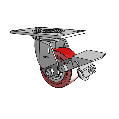 4 Series 2 Inch Wide Top Plate Swivel Caster Caster with 4 x 2 Polyurethane HI-TECH Wheel and Tread Lock Brake