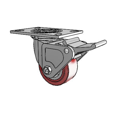4 Series 2 Inch Wide Top Plate Swivel Caster Caster with 4 x 2 Polyurethane HI-TECH Wheel and Tech Lock Brake