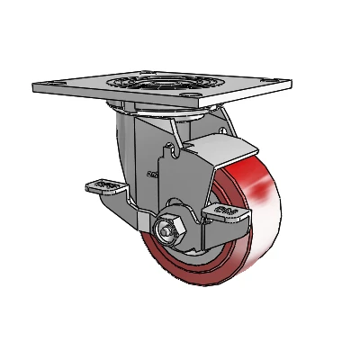 4 Series 2 Inch Wide Top Plate Swivel Caster Caster with 4 x 2 Polyurethane HI-TECH Wheel and Top Lock Brake