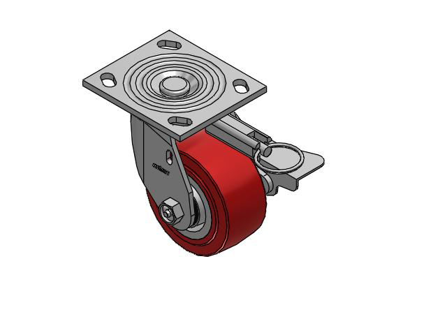4 Series 2 Inch Wide Top Plate Swivel Caster Caster with 4 x 2 Polyurethane HI-TECH Wheel and Side Lock Brake