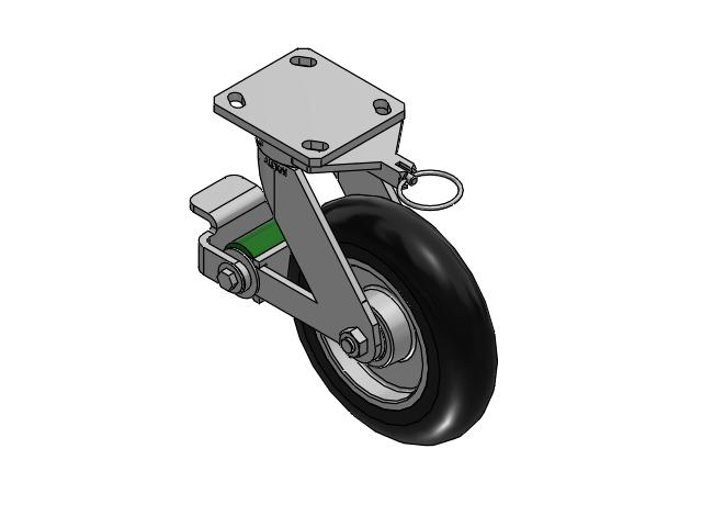 110 Series Kingpinless Top Plate Swivel Caster with 8 x 2 Black Tread on Aluminum Core UA - Magnum Polyurethane (Aluminum Core) Wheel and Poly Cam Brake
