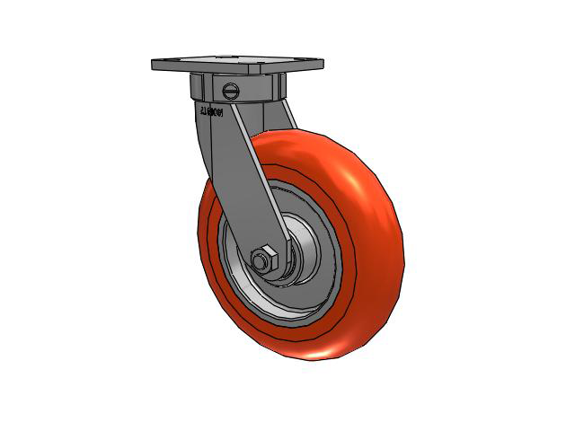 110 Series Kingpinless Top Plate Swivel Caster with 8 x 2 Orange Tread on Aluminum Core UA - Magnum Polyurethane (Aluminum Core) Wheel
