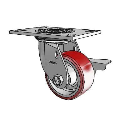 4 Series 2 Inch Wide Top Plate Swivel Caster Caster with 4 x 2 Moldon Polyurethane (Aluminum Core) Wheel and Side Lock Brake